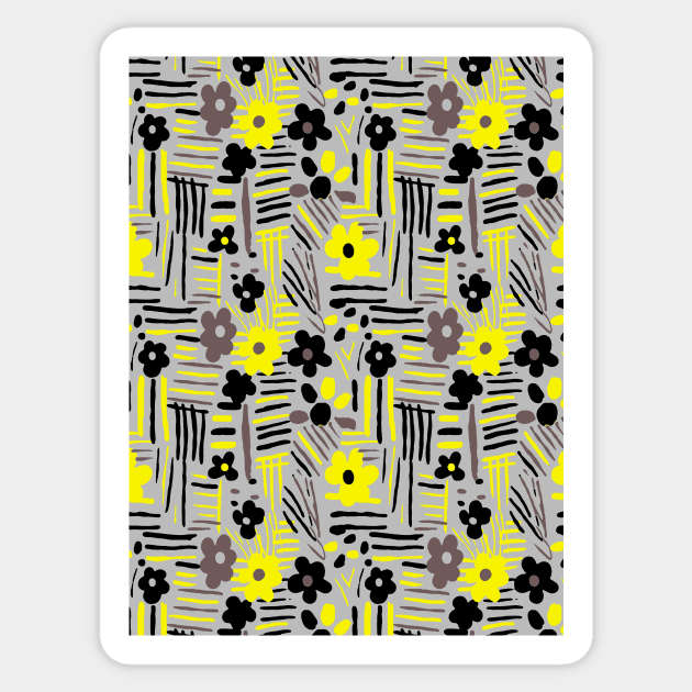 Minimal soft style floral and stripes yellow black gray Sticker by Remotextiles